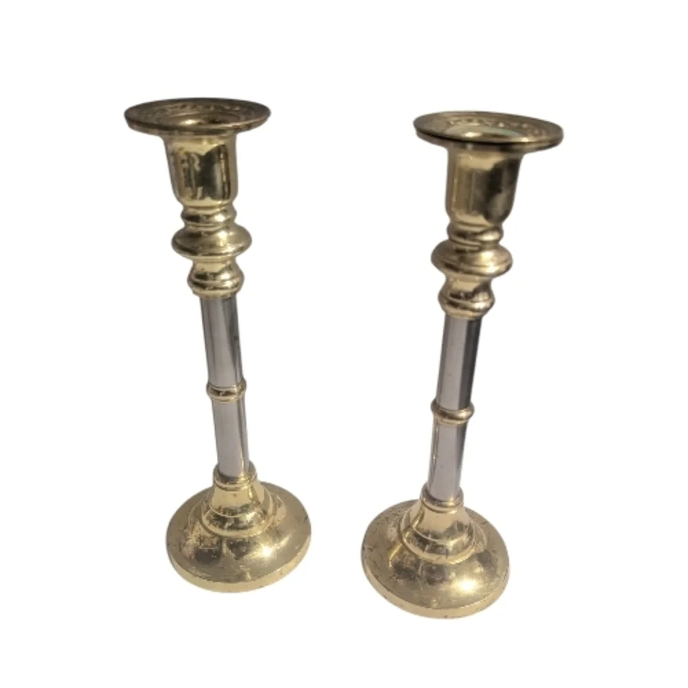Pair of Brass Finish Taper Candle Holders